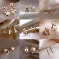 Sweet Square Heart Shape Bow Knot Imitation Pearl Alloy Rhinestone Inlay Opal Women's Earrings 1 Pair main image 2