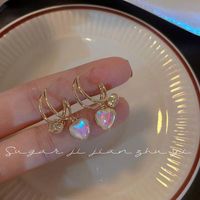 Sweet Water Droplets Heart Shape Flower Imitation Pearl Alloy Inlay Artificial Gemstones Women's Earrings 1 Pair sku image 7