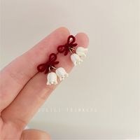 Sweet Water Droplets Heart Shape Flower Imitation Pearl Alloy Inlay Artificial Gemstones Women's Earrings 1 Pair sku image 4