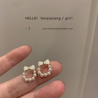 Sweet Water Droplets Heart Shape Flower Imitation Pearl Alloy Inlay Artificial Gemstones Women's Earrings 1 Pair sku image 5