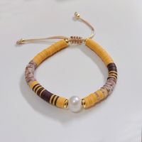 1 Piece Fashion Round Pearl Soft Clay Copper Knitting Gold Plated Women's Bracelets sku image 9