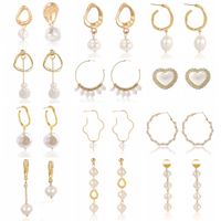 Fashion Oval Heart Shape Pearl Metal Rhinestones Earrings 1 Pair main image 4