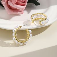 Fashion Oval Heart Shape Pearl Metal Rhinestones Earrings 1 Pair main image 3