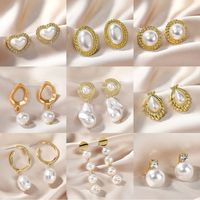 Fashion Oval Heart Shape Pearl Metal Rhinestones Earrings 1 Pair main image 6