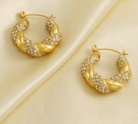 1 Pair Lady Round Gold Plated Stainless Steel Rhinestones Gold Plated Earrings main image 2