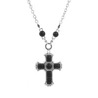 Retro Exaggerated Cross Shape Multi-layer Alloy Inlaid Turquoise Necklace sku image 2