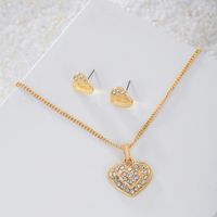 1 Piece 1 Pair Simple Style Heart Shape Alloy Inlay Rhinestones Women's Earrings Necklace sku image 1