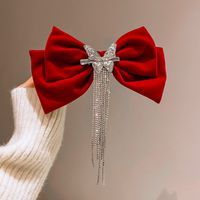 New Year's Retro Red Hairpin Christmas Headdress Diamond Pearl Fabric Bow Spring Clip sku image 25