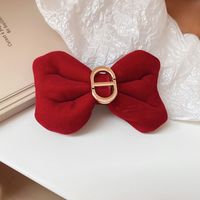 New Year's Retro Red Hairpin Christmas Headdress Diamond Pearl Fabric Bow Spring Clip sku image 4