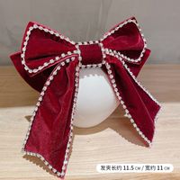 New Year's Retro Red Hairpin Christmas Headdress Diamond Pearl Fabric Bow Spring Clip sku image 17