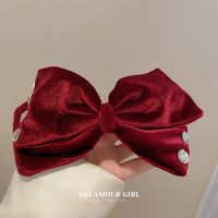 New Year's Retro Red Hairpin Christmas Headdress Diamond Pearl Fabric Bow Spring Clip sku image 18