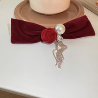 New Year's Retro Red Hairpin Christmas Headdress Diamond Pearl Fabric Bow Spring Clip sku image 14
