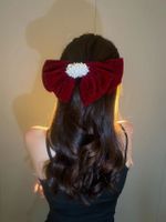New Year's Retro Red Hairpin Christmas Headdress Diamond Pearl Fabric Bow Spring Clip sku image 34