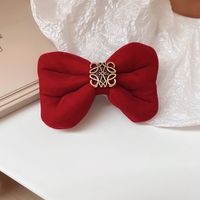 New Year's Retro Red Hairpin Christmas Headdress Diamond Pearl Fabric Bow Spring Clip sku image 3