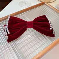 New Year's Retro Red Hairpin Christmas Headdress Diamond Pearl Fabric Bow Spring Clip sku image 19
