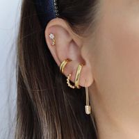 Ins Style Paper Clip Copper Inlay Zircon Earrings 1 Pair main image 4