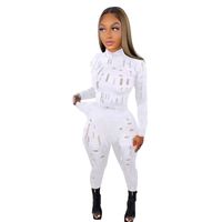 Women's Fashion Solid Color Ripped Pants Sets main image 3