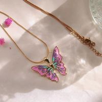 Fashion Butterfly Alloy Enamel Women's Pendant Necklace 1 Piece sku image 3