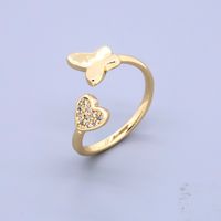 Fashion Heart Shape Butterfly Horse Copper Plating Zircon Open Ring main image 3