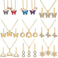 Fashion Heart Shape Butterfly Copper Gold Plated Silver Plated Inlay Zircon Necklace 1 Set main image 5
