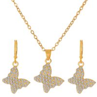 Fashion Heart Shape Butterfly Copper Gold Plated Silver Plated Inlay Zircon Necklace 1 Set sku image 12
