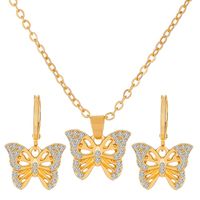 Fashion Heart Shape Butterfly Copper Gold Plated Silver Plated Inlay Zircon Necklace 1 Set sku image 8