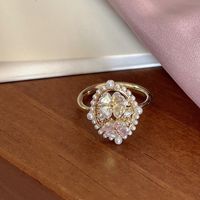 Fashion Heart Shape Flower Bow Knot Copper Zircon Open Ring In Bulk sku image 24