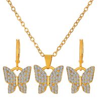 Fashion Heart Shape Butterfly Copper Gold Plated Silver Plated Inlay Zircon Necklace 1 Set sku image 11