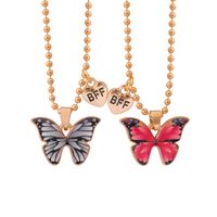 Fashion Heart Shape Butterfly Copper Gold Plated Silver Plated Inlay Zircon Necklace 1 Set sku image 4