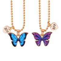 Fashion Heart Shape Butterfly Copper Gold Plated Silver Plated Inlay Zircon Necklace 1 Set sku image 5