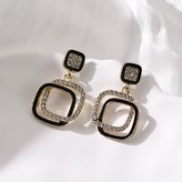 1 Pair Fashion Double Ring Alloy Enamel Plating Inlay Rhinestones Women's Drop Earrings main image 1