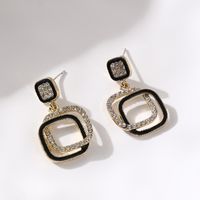 1 Pair Fashion Double Ring Alloy Enamel Plating Inlay Rhinestones Women's Drop Earrings sku image 1