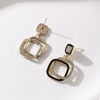 1 Pair Fashion Double Ring Alloy Enamel Plating Inlay Rhinestones Women's Drop Earrings main image 5