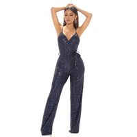 Retro Solid Color Polyester Full Length Sequins Jumpsuits main image 4
