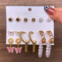 1 Set Fashion Heart Shape Butterfly Alloy Plating Artificial Pearls Women's Earrings sku image 17