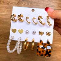 1 Set Fashion Heart Shape Butterfly Alloy Plating Artificial Pearls Women's Earrings sku image 12
