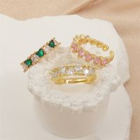 Sweet Heart Shape Copper Plating Zircon Open Ring main image 2