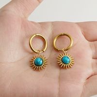 Simple Style Round Glass Titanium Steel Inlay Turquoise Earrings 1 Pair main image 4