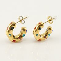 1 Pair Simple Style C Shape Inlay Stainless Steel Artificial Diamond Earrings main image 3