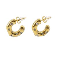 1 Pair Simple Style C Shape Inlay Stainless Steel Artificial Diamond Earrings main image 4