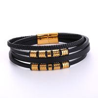 Hip-hop Geometric Stainless Steel Pu Leather Braid Men's Bracelets main image 2
