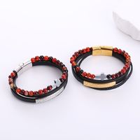 1 Piece Hip-hop Cross Stainless Steel Pu Leather Beaded Natural Stone Men's Bracelets main image 4