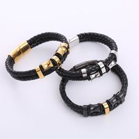 Hip Hop Geométrico Acero Inoxidable Cuero Sintético Trenza Hombres Pulsera main image 7