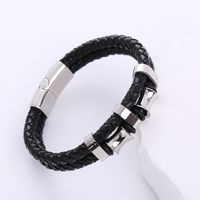 Hip Hop Geométrico Acero Inoxidable Cuero Sintético Trenza Hombres Pulsera main image 6