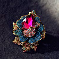 Retro Flower Alloy Inlay Artificial Gemstones Crystal Women's Brooches sku image 3