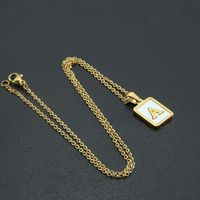 Fashion Letter Stainless Steel Inlay Shell Pendant Necklace 1 Piece main image 3