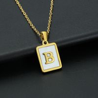 Fashion Letter Stainless Steel Inlay Shell Pendant Necklace 1 Piece sku image 2