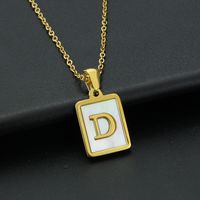 Fashion Letter Stainless Steel Inlay Shell Pendant Necklace 1 Piece sku image 4