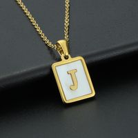Fashion Letter Stainless Steel Inlay Shell Pendant Necklace 1 Piece sku image 10