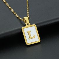 Fashion Letter Stainless Steel Inlay Shell Pendant Necklace 1 Piece sku image 12
